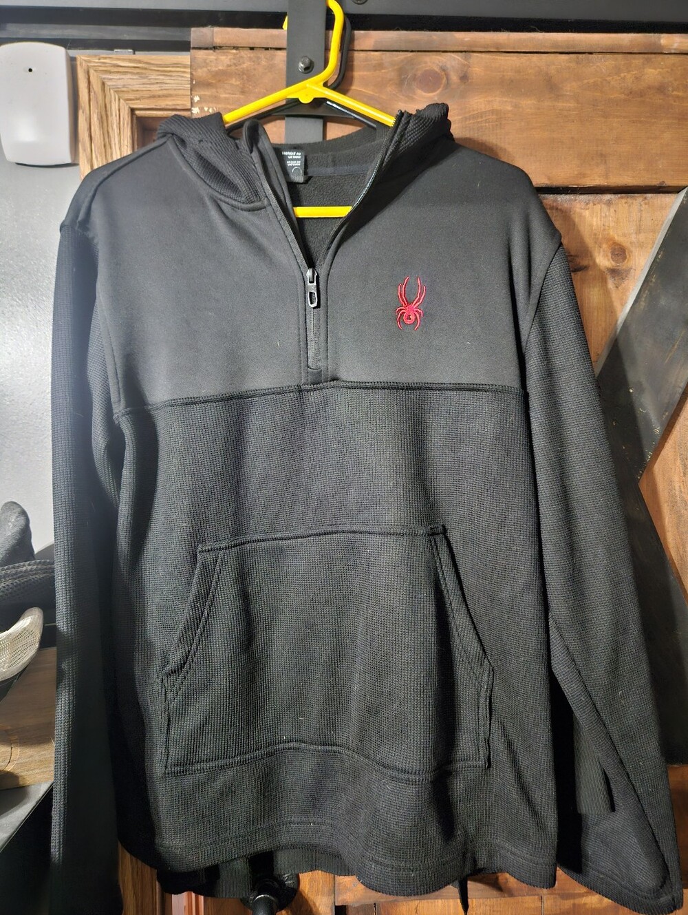 Spyder Black Half-Zip Hooded Pullover with Red Logo